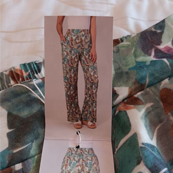 NWT Simply Noelle S/M Pockets Green Brown Rust White Flowy Knit Pants CUTE! - Picture 7 of 8